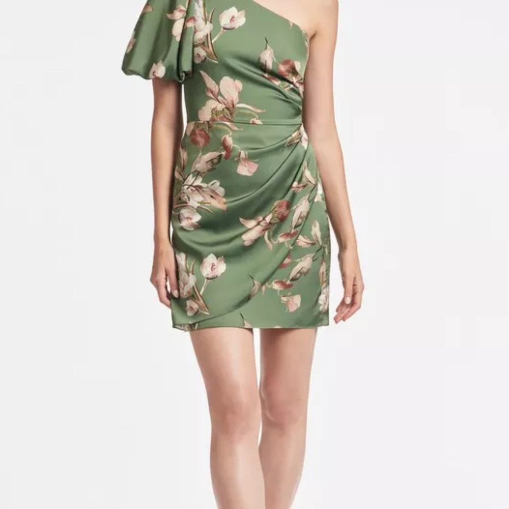 Sachin & Babi | Amelia Dress - Olive Venetia Petals  Floral Green One-Shoulder